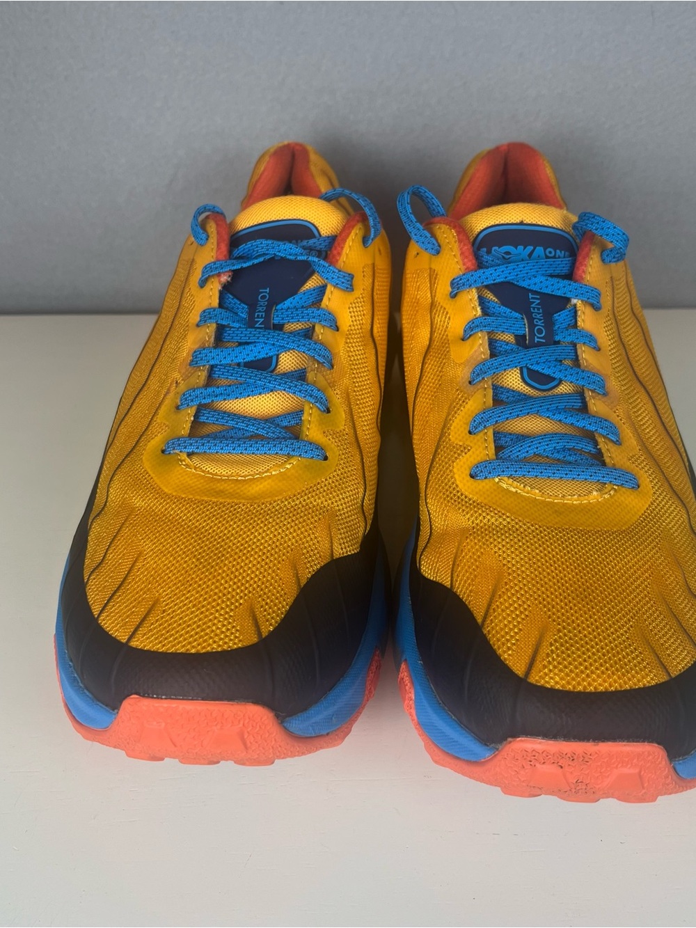 Hoka One One Torrent Mens 13 Trail Running Shoes Gold Fusion Dresden Blue - Picture 3 of 12